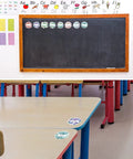 80Pcs Back To School Succulent Name Tag Stickers Set with 8 Designs on classroom tables and chalkboard for organized decor