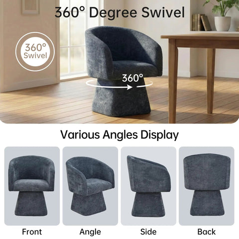Swivel Dining Chairs Set Of 2 Upholstered Barrel Back Accent Arm Chairs In Blue For Dining Room Living Room Bedroom Or Vanity Modern Comfy Comfort 360 Degree Swivel displayed in multiple angles including front, side, and back view.