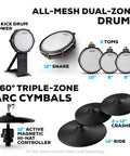 Pro Level 8 Piece Electric Drum Set With All Mesh Heads, Gig Ready, featuring drums, cymbals, and active magnetic hi-hat