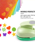 Image of Six Shape 1 Inch Craft Hole Punch Set with heart, circle, star, butterfly, maple leaf, and flower punch designs on colorful paper.