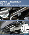Dual Size Clamp On Set With 2.5 Inch And 3 Inch Universal Welding Clamps For Exhaust Pipe Repair And Fabrication, installed on vehicle exhaust pipes