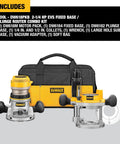 Fixed And Plunge Base Router Kit With Soft Start And Electronic Variable Speed, 12 Amp Motor, 24,000 RPM, shown with carrying bag.