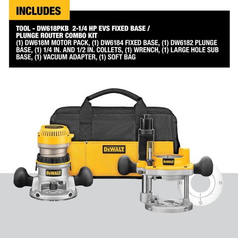 Fixed And Plunge Base Router Kit With Soft Start And Electronic Variable Speed, 12 Amp Motor, 24,000 RPM, shown with carrying bag.