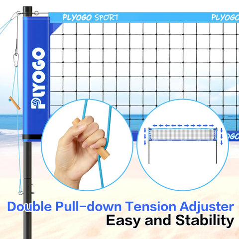 Heavy Duty Backyard Pro Grade Volleyball Net Set With Portable Aluminum Poles And Anti Sag Design, focus on tension adjuster