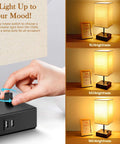 Fully Dimmable USB Bedside Lamps Set of 2 With Dual USB Ports and 2 AC Outlets in different brightness settings