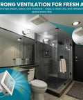 Ultra Quiet 70 CFM Bathroom Exhaust Fan With 2 Sone Noise, 40 dB in modern bathroom installed on ceiling