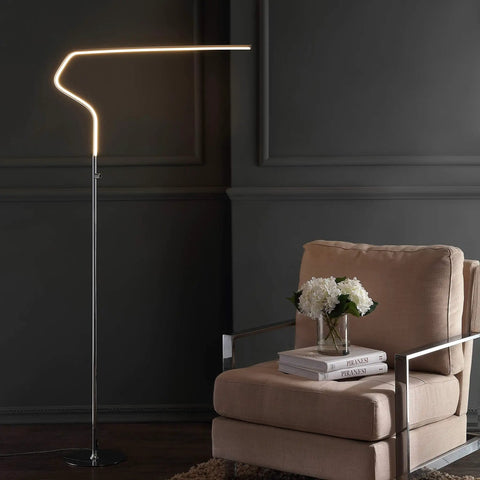 65-Inch Chrome Integrated LED Floor Lamp With Dimmable Touch Sensor, Dope Minimalist Tall Pole, Metal Shade in modern living room