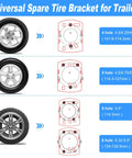Universal Spare Tire Bracket for Trailers with 4, 5, 6 lug patterns, compatible with heavy duty trailer spare tire mount bracket