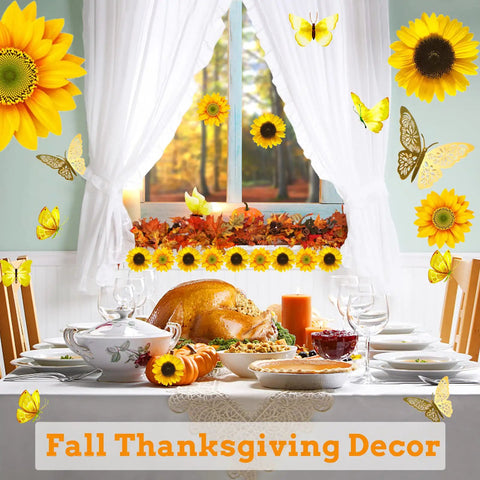 Festive table with 39 Piece 3D Sunflowers And Butterflies Wall Decals Set With Gold Accents for quick DIY decor