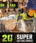 12 Inch Cordless Electric Chainsaw with Dual 20V 4Ah Li Ion Batteries cutting 10 inch wood log