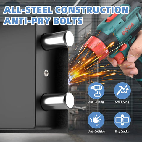 Close-up of bolts on Built Tough Digital Money Safe With Keypad Lock Box, showcasing all-steel construction and anti-pry features.