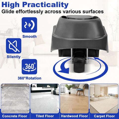 Replace Those Stubborn Rollers With This Boss Four Piece Caster And Foot Assembly providing 360° rotation and smooth gliding action.