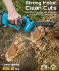 Go Higher Faster With This Slick Two In One Cordless Pole Saw That Transforms From Handheld Chainsaw To High Reach Tree Trimmer For Quick Pruning Effortless Branch Cutting And Zero Sweat Yard Work, cutting through a thick branch.