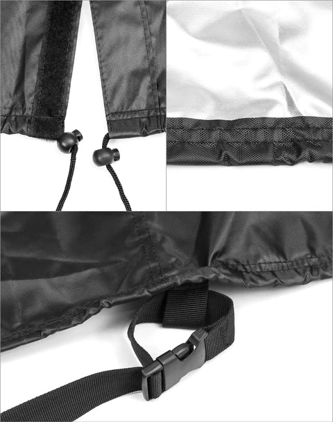 Close-up of Waterproof Folding Wagon Cover with drawstring and buckle detail, Heavy Duty 600D Fabric, fits outdoor carts 38x22x20 inches.