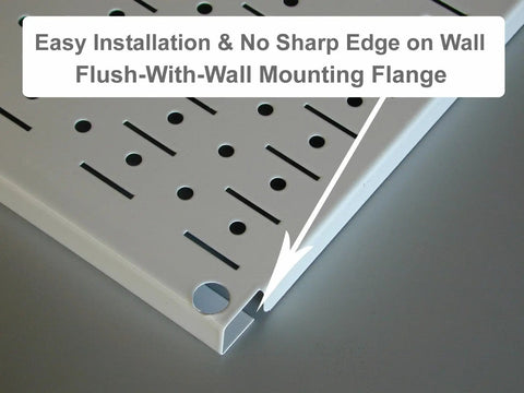 Close-up of formed edge on Heavy Duty Metal Pegboard Panels For Wall Mounting Two Pack 16 Inch By 48 Inch with mounting flange.