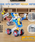 Cool Five In One STEM Building Kit With Electric Motor For Kids Aged Six To Twelve Hands On Construction Toys For Boys And Girls 113 Pieces DIY Educational Toy Set For Future Engineers, battery motor detail