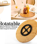 Chip and Dip Serving Set with 13.5 Inch Ceramic Platters and Trays on a rotatable bamboo base for Taco Bar and Entertaining