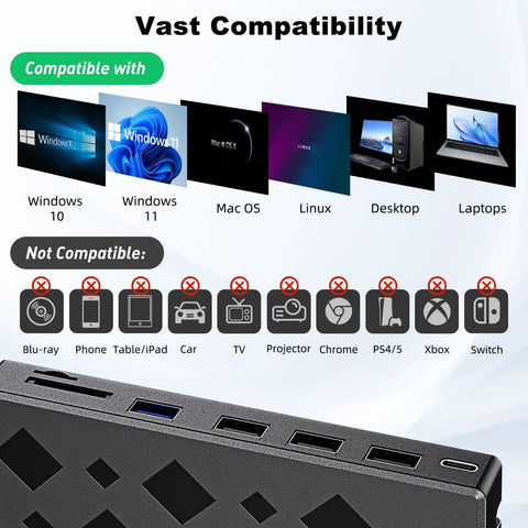 8 In 1 External CD DVD Drive For Laptop With USB 3.0 And USB C Portable CD Player And DVD Burner External Disc Drive For PC Mac Windows Built In USB Hub Plus SD And TF Card Reader Plug And Play Travel Ready shown with USB hub ports