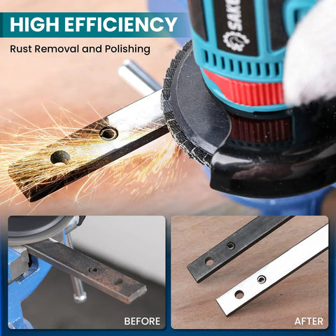 Cordless 3 Inch Angle Grinder With 12V Brushless Motor Portable Cutoff Tool Kit showing rust removal on metal surface