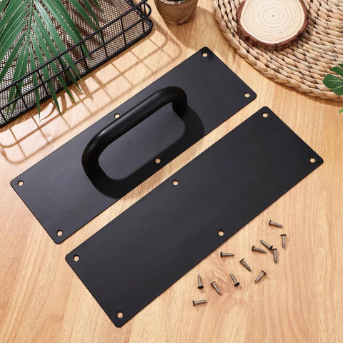 Black Stainless Steel Door Handle Pull Plate For Commercial Doors Push Pull Backplate Durable 304 Stainless with screws on wood table