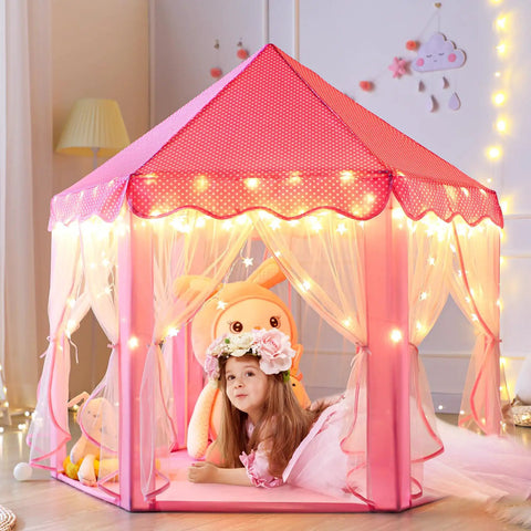 Princess Castle Tent For Girls With Star Lights Large Indoor Outdoor Playhouse Private Hideaway For Kids 55 Inch By 53 Inch