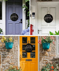 10 Inch Wooden No Soliciting Sign For Front Door With Doorbell Sticker Set, Funny Welcome Sign on three different doors