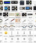 ESP32 Smart Farm Starter Kit For Arduino Fans With DIY Sensor Set and components including sensors, motors, and irrigation tools.