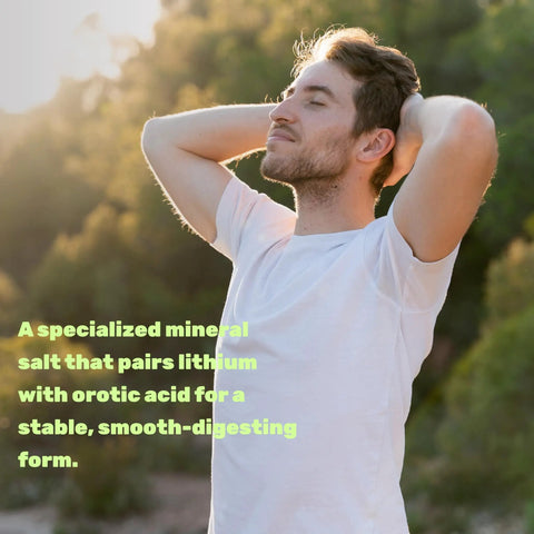 Man enjoying nature, representing the benefits of Low Dose 5mg Lithium Orotate Capsules For Gentle Absorption And Big Bioavailability.