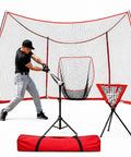 Portable Baseball Backstop Net With Batting Tee And Ball Caddy Collapsible Softball Batting Cage For Pitching Hitting And Backyard Practice Training Kit, 16.5ft net, batting tee, and ball caddy.