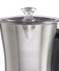 Close-up view of Electric Turkish Coffee Maker 4 Cup Stainless Steel Black Finish Easy Brew For Quick Turkish Coffee At Home Durable Metal Body