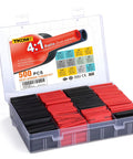 500 Pcs Heat Shrink Tubing Kit With 4 To 1 Shrink Ratio Adhesive Lined Marine Grade Shrink Wrap For Auto And Marine Wiring Waterproof Insulation Black And Red displayed in an open box