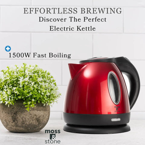 Red One Point Two Liter Cordless Electric Kettle 1500 Watt Fast Boil Stainless Steel Portable Tea Pot With Boil Dry Protection