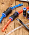 Top Notch Deskbloom Air Line Quick Connect Fittings Kit With Secure Push To Connect Straight Pneumatic Hose Connectors For Easy 6mm To 12Mm Tubing Repair And Setup No Sealing Parts Needed For Fast Auto Shop Jobs, assorted tubing on wood