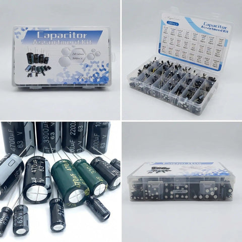 500Pcs Capacitor Kit With 24 Value Aluminum Electrolytic Caps 0.1uF To 1000uF 10V To 50V Includes Labeled Transparent Storage Box