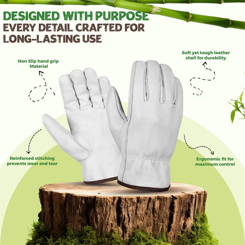 Heavy Duty Cowhide Leather Work Gloves For Men, Driver Gloves For Trucking, Gardening, And Warehouse Work, 1mm Cut Resistant Leather, Elastic Wrist Closure, Large Size