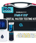 Digital Pool Water Tester Kit With 30 Strips And Digital Reader For Total Chlorine Free Chlorine Bromine Total Hardness Cyanuric Acid Alkalinity And pH No Guesswork Easy Readouts, includes case, reader, test strips, and tube
