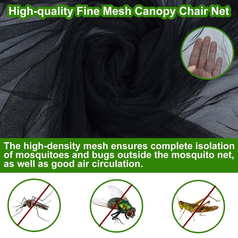 Close-up of black high-density mesh fabric of 63 Inch Mosquito Net Cover For Canopy Chair With Zipper Opening.