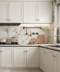 Sweet Brushed Nickel Cabinet Knobs 6 Pack Premium Zinc Alloy Square Drawer Pulls shown in a modern kitchen setting.