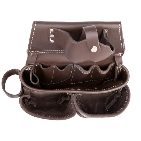 Top view of Top Grain Leather Heavy Duty Tool Belt Pouch Bag For Framers Carpenters Construction Pros Handyman And Electricians