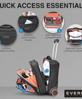 Your Go To Carry On Rolling Laptop Briefcase For 16 Inch Laptops, open view showing compartments, orange interior lining