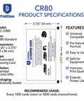 Top Tier CR80 Heavy Duty Presaturated Cleaning Cards 10 Pack for ID Badge Printers specifications card image, features and usage details.