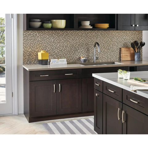 Premium Brushed Nickel Cabinet Knobs 10 Pack Smooth Square Furniture Hardware For Dressers Kitchen Drawers Vanity Closets Scratch Resistant Finish Quick Weekend Refresh Straight Up Quality And Clean Lines in dark wood kitchen cabinetry.
