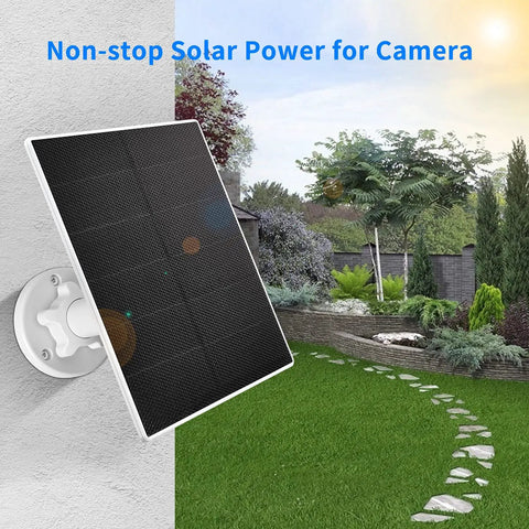 5W Outdoor Solar Panel For Wireless Security Cameras With USB C And Micro USB Compatibility, IP65 Waterproof on house wall