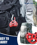 Zipline Pulley 25KN Aluminum Alloy Trolley With Stainless Steel Bearings For Smooth Glide attached to backpack