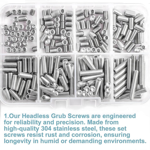 Industrial Grade M5 Hex Set Screws In 304 Stainless Steel With Internal Hex Drive Headless Cup Point 210-Piece Assortment.