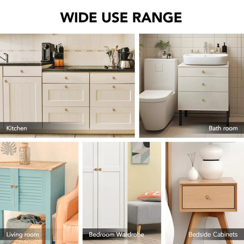 15 Pack One And One Fifth Inch Rustic Champagne Bronze Dope Finish Kitchen Cabinet Knobs And Drawer Handles For Cabinets Dressers Cupboards Bathrooms And Bedrooms Durable Zinc Alloy Construction Easy To Install And Works With A Variety Of Styles shown in use in different rooms