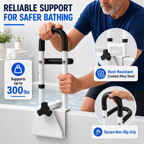 Heavy Duty Bathroom Safety Grab Rail For Seniors With No Fuss Snaps Right Onto 3.4 To 6.6 Inch Walls Rust Resistant Steel Bar Keeping You Secure Without Drilling Trouble, supports 300 lbs.