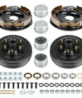 Six-on-5.5in bolt circle brake drum kit with left/right self-adjusting electric brakes; includes drums, hubs, bearings