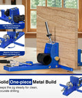 Pocket Hole Jig Kit For Five Eighths Inch To Two Inch Range, Adjustable Pocket Screw Jig System With Vacuum Adapter shown on table