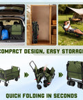 Heavy Duty Folding Wagon 2 In 1 Collapsible Cart Transforming Into Beach Chair With 650 Lb Capacity All Terrain Wheels